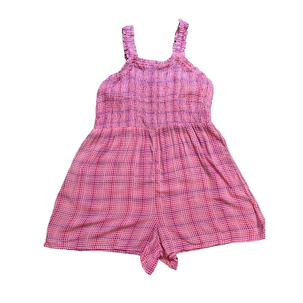 BP . Smocked Bodice Romper in‎ Pink Geodot Plaid Size Medium - Picture 3 of 7